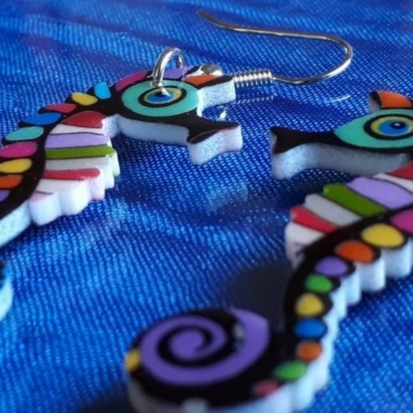 Seahorse Acrylic Multicolor Earrings - Picture 6 of 6